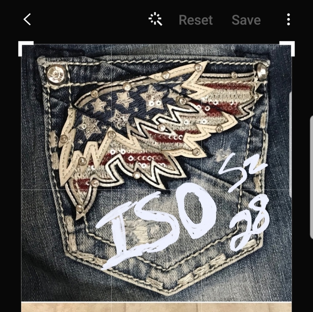 ISO- Miss Me sz 28 patriotic eagle wing jeans